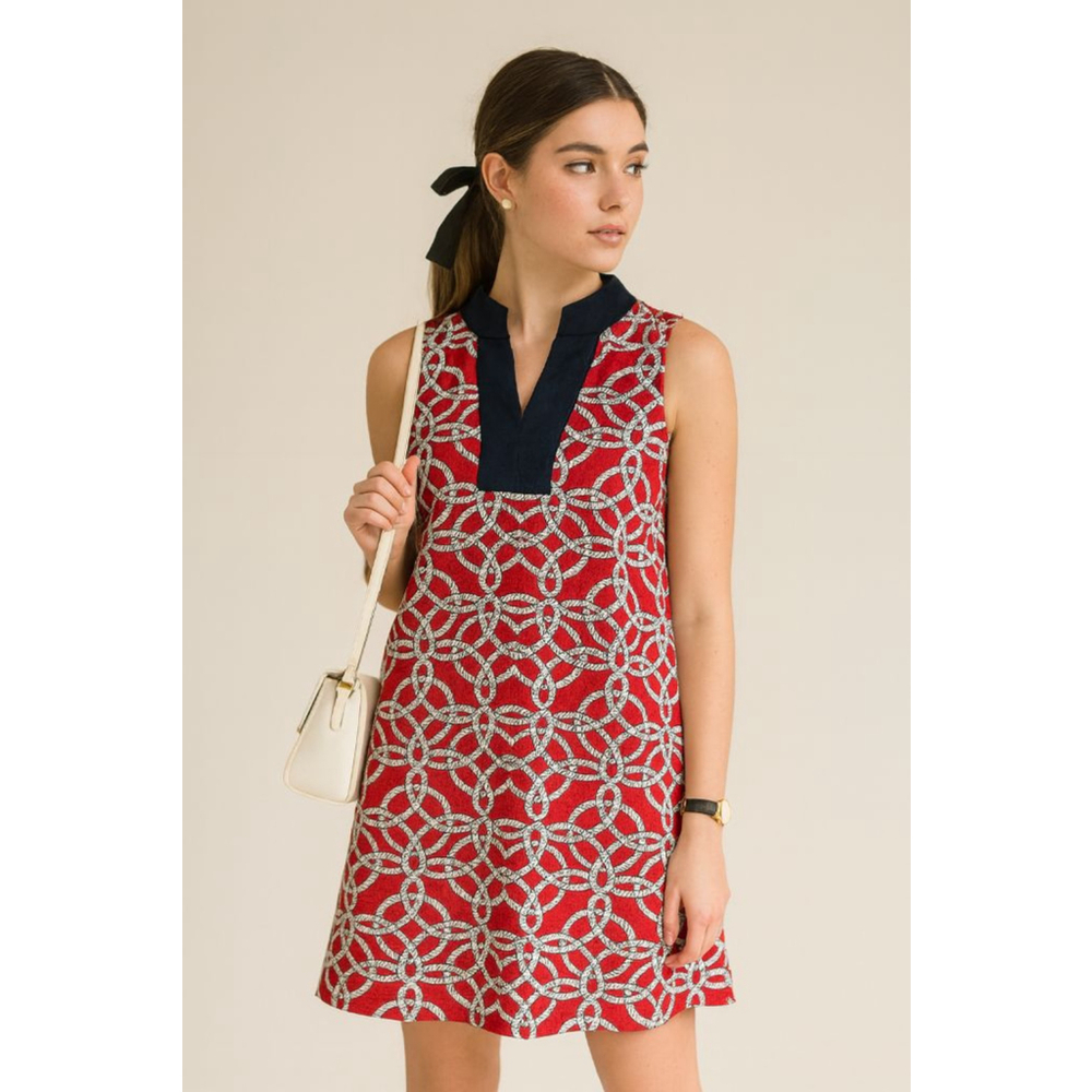 Women's Talbots Mini Dress Petite SP Red Navy Rope Print
